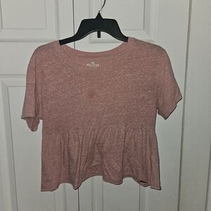 Hollister Heathered Rose Short-Sleeve Peplum Crop Top